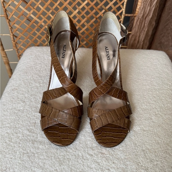 Alfani Croc-Embossed Brown Sandals - Picture 10 of 13